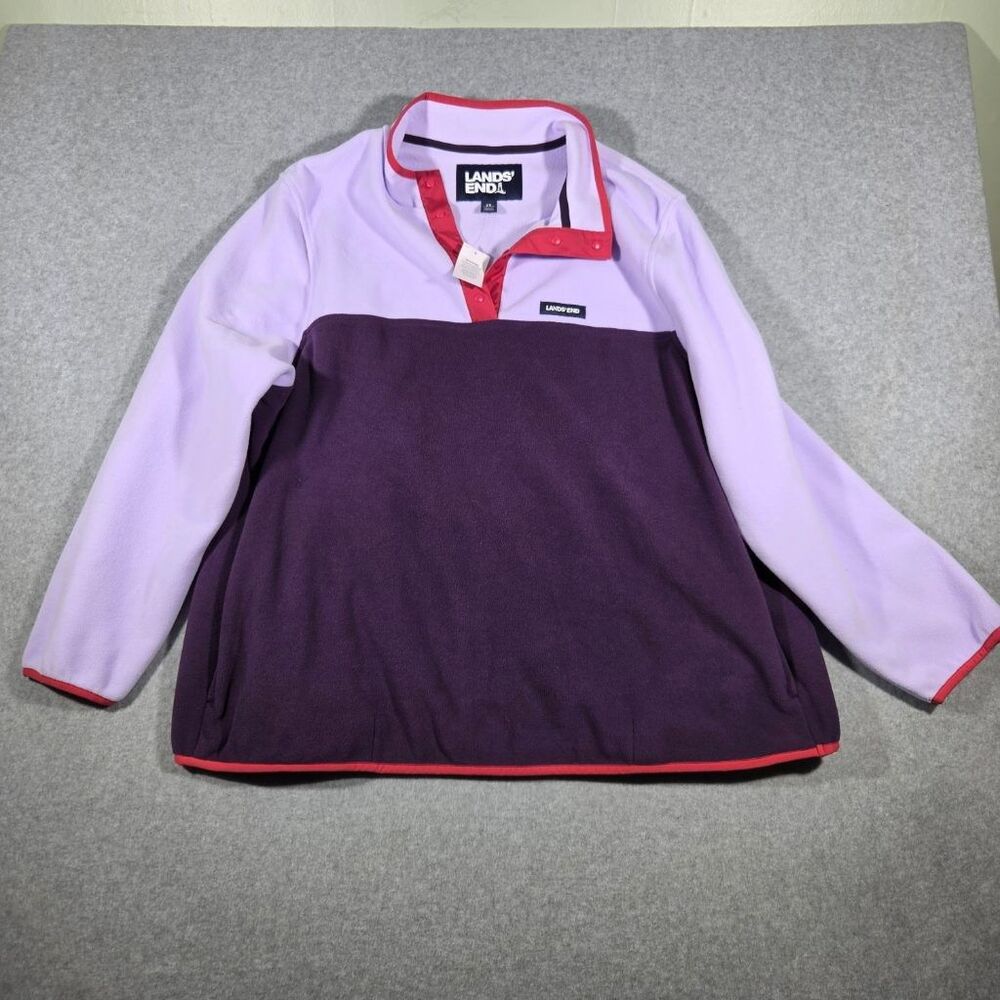 Lands' End Womens 2X 20W-22W Fleece Snap Pullover Purple Lavender Colorblock NWT